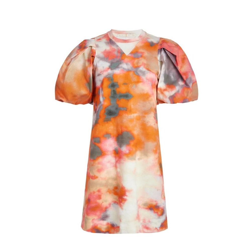 Marie Oliver Evie Mini Dress Size XS Autumn Sky Puff Sleeve Tie Dye Artsy Boho